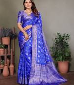 blue silk saree with zari weaving butta