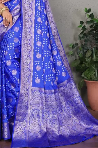 blue silk saree with zari weaving butta