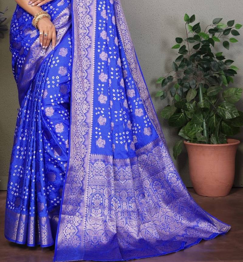 blue silk saree with zari weaving butta