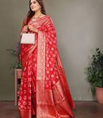 red silk saree with zari weaving butta