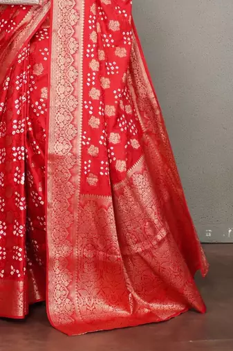 red silk saree with zari weaving butta