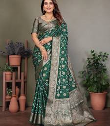 green silk saree with zari weaving butta