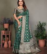 green silk saree with zari weaving butta