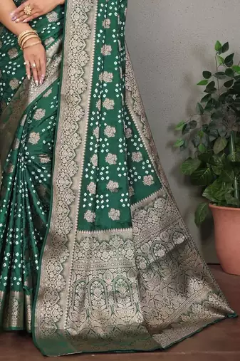 green silk saree with zari weaving butta