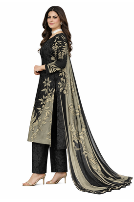 Black  color crepe silk printed women unstitched dress material 2