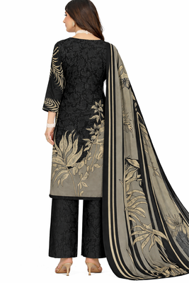 Black  color crepe silk printed women unstitched dress material 3