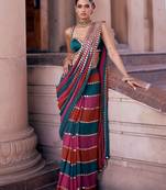 Multi Color Embrodery Coading Lace with Original Mirror Work  Georgette Saree
