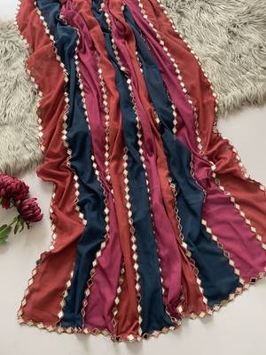multicolor georgette saree with mirror lace work 3
