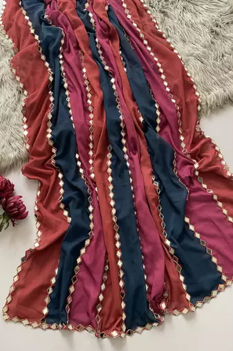 multicolor georgette saree with mirror lace work