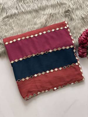 multicolor georgette saree with mirror lace work 4