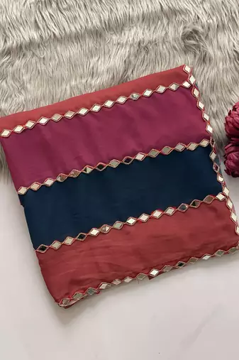 multicolor georgette saree with mirror lace work