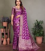 plum silk saree with zari weaving butta