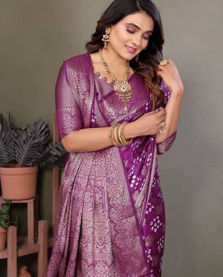 plum silk saree with zari weaving butta 2