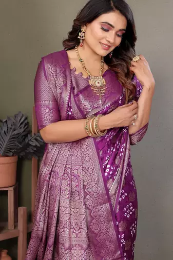 plum silk saree with zari weaving butta