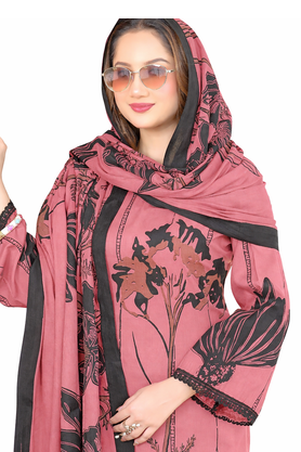 Orange color crepe silk printed women unstitched dress material 2