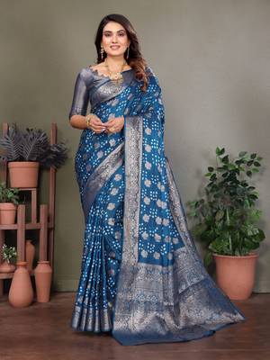 teal silk saree with zari weaving butta 1