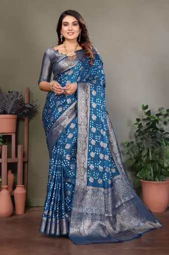 teal silk saree with zari weaving butta