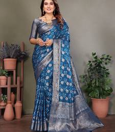 teal silk saree with zari weaving butta