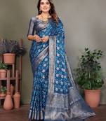 teal silk saree with zari weaving butta