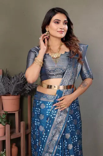 teal silk saree with zari weaving butta