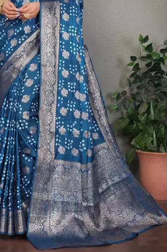 teal silk saree with zari weaving butta