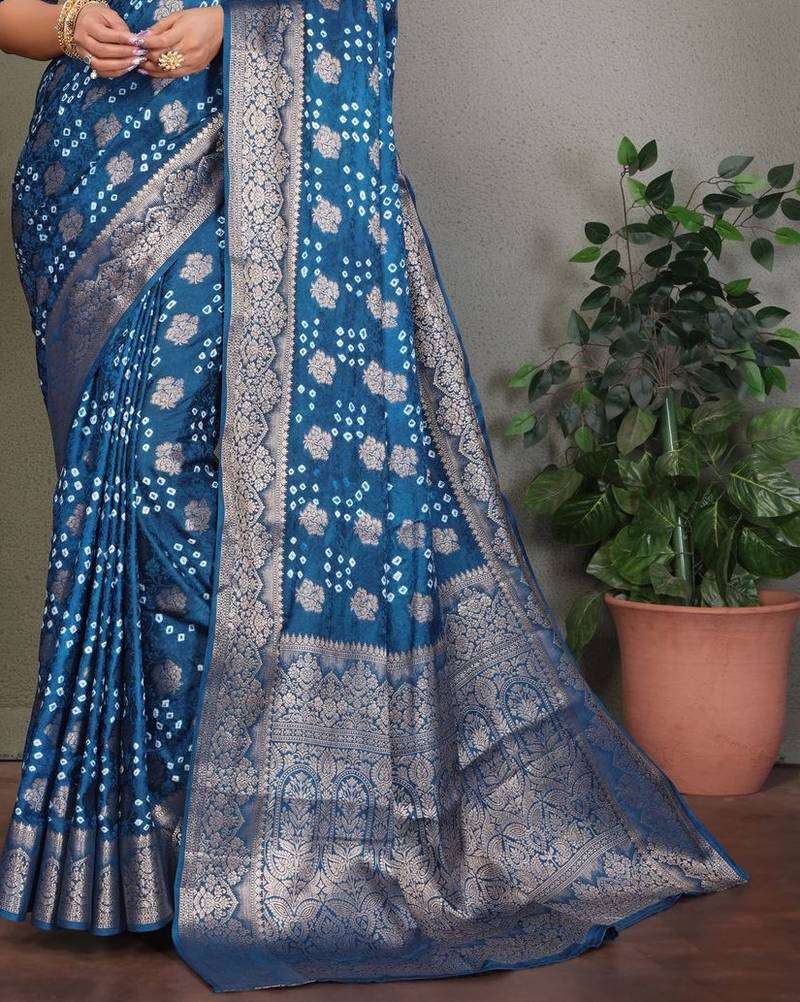 teal silk saree with zari weaving butta