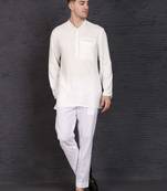 white cotton short kurta set with plain work