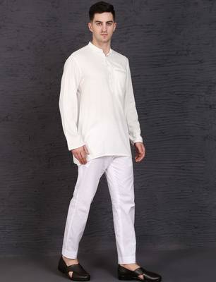 white cotton short kurta set with plain work 2