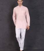 pink cotton short kurta set with plain work