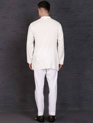 white cotton short kurta set with plain work 3