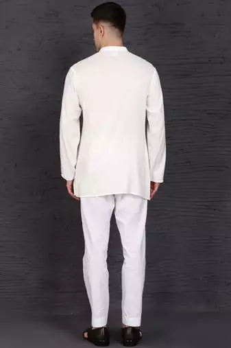 white cotton short kurta set with plain work