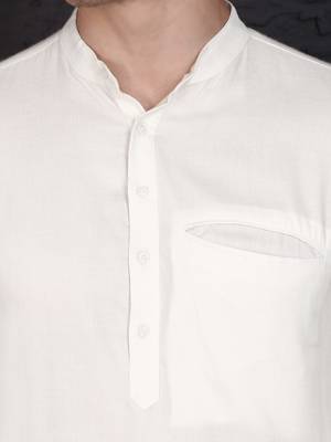 white cotton short kurta set with plain work 4