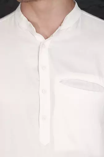 white cotton short kurta set with plain work