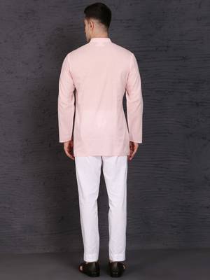 pink cotton short kurta set with plain work 3