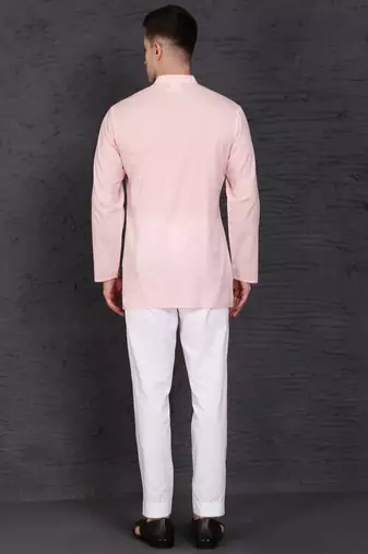 pink cotton short kurta set with plain work