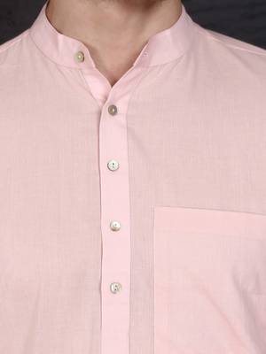 pink cotton short kurta set with plain work 4