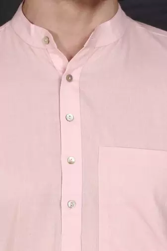 pink cotton short kurta set with plain work
