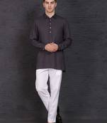 grey cotton short kurta set with solid pattern