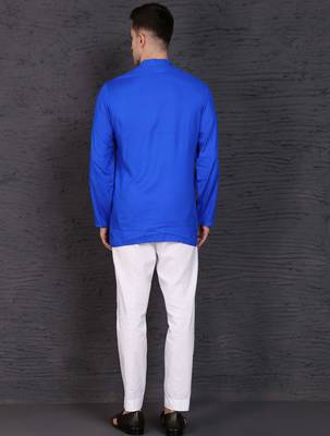 blue cotton short kurta set with plain work 3