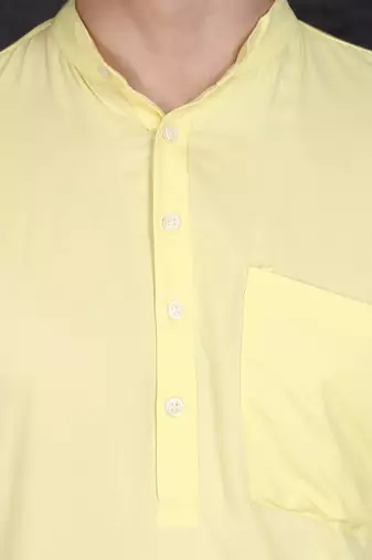 yellow cotton short kurta set with plain work