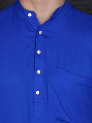 blue cotton short kurta set with plain work 4
