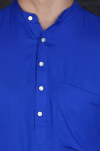 blue cotton short kurta set with plain work