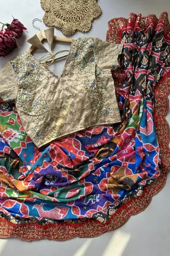 multicolor georgette saree with sequins lace border