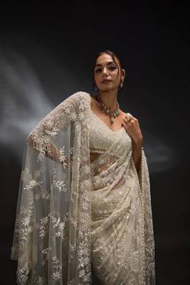 white net saree with sequins embroidery work 1