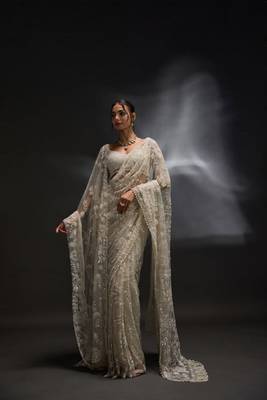 white net saree with sequins embroidery work 5