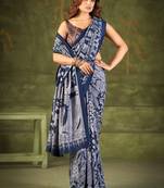 navy blue tussar silk saree with kalamkari print