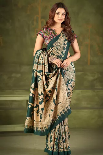  tasar silk saree with  kalamkari print