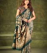 green tussar silk saree with kalamkari print