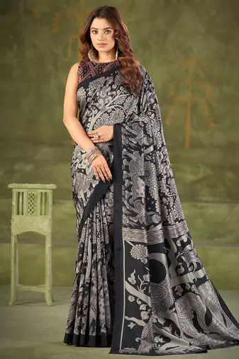  tasar silk saree with  kalamkari print