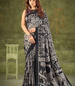black tussar silk saree with kalamkari print